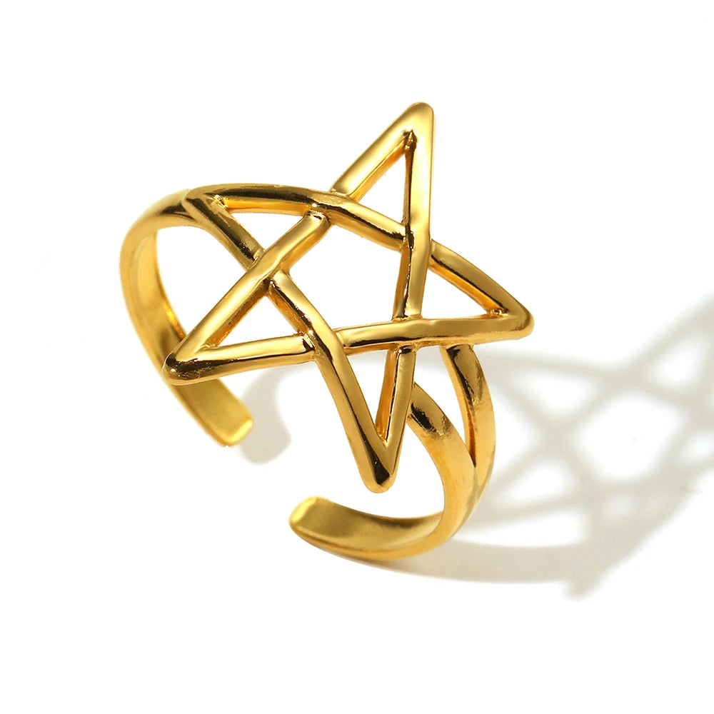 Bagues en acier inoxydable minimaliste géométrique creux étoile ouverture